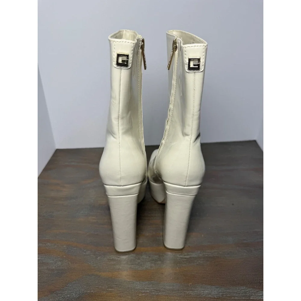 GUESS Byra Ivory Platform Ankle Boots Chunky Heel‎ Y2K Bridal 8